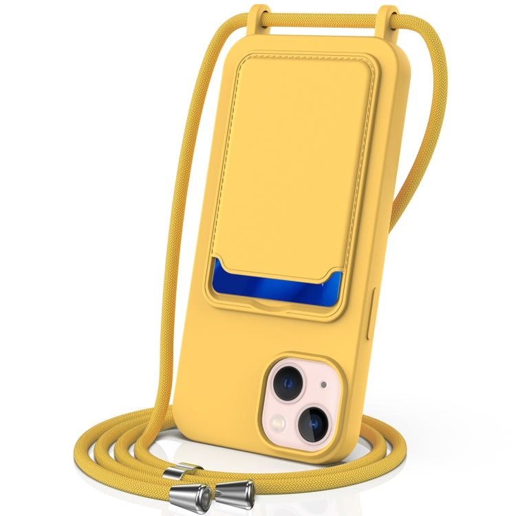 Integrated Card Bag Solid Color Liquid Silicone Phone Case with Lanyard, For iPhone 13 Pro, For iPhone 13, For iPhone 12, For iPhone 12 Pro Max, For iPhone 12 Pro