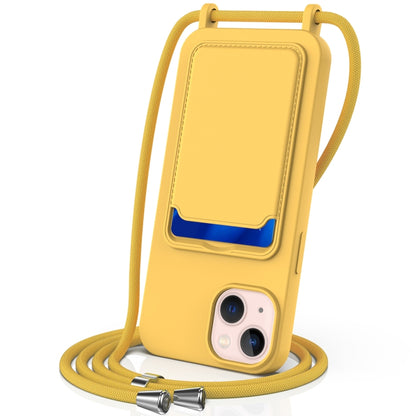 Integrated Card Bag Solid Color Liquid Silicone Phone Case with Lanyard, For iPhone 13 Pro, For iPhone 13, For iPhone 12, For iPhone 12 Pro Max, For iPhone 12 Pro