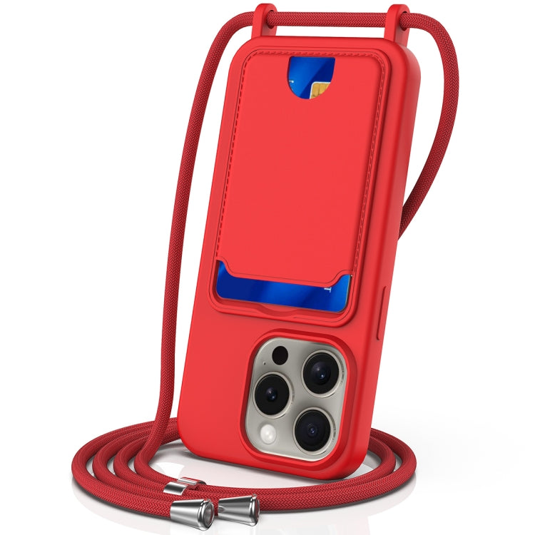 Integrated Card Bag Solid Color Liquid Silicone Phone Case with Lanyard, For iPhone 13 Pro, For iPhone 13, For iPhone 12, For iPhone 12 Pro Max, For iPhone 12 Pro