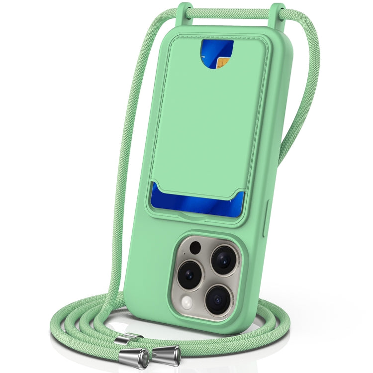 Integrated Card Bag Solid Color Liquid Silicone Phone Case with Lanyard, For iPhone 13 Pro, For iPhone 13, For iPhone 12, For iPhone 12 Pro Max, For iPhone 12 Pro