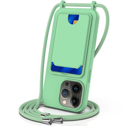 Integrated Card Bag Solid Color Liquid Silicone Phone Case with Lanyard, For iPhone 13 Pro, For iPhone 13, For iPhone 12, For iPhone 12 Pro Max, For iPhone 12 Pro