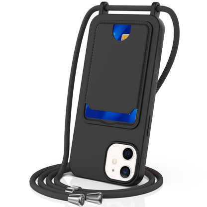 Integrated Card Bag Solid Color Liquid Silicone Phone Case with Lanyard, For iPhone 13 Pro, For iPhone 13, For iPhone 12, For iPhone 12 Pro Max, For iPhone 12 Pro