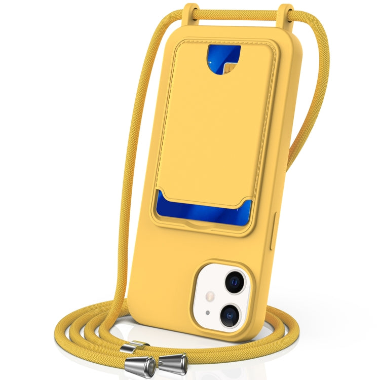 Integrated Card Bag Solid Color Liquid Silicone Phone Case with Lanyard, For iPhone 13 Pro, For iPhone 13, For iPhone 12, For iPhone 12 Pro Max, For iPhone 12 Pro