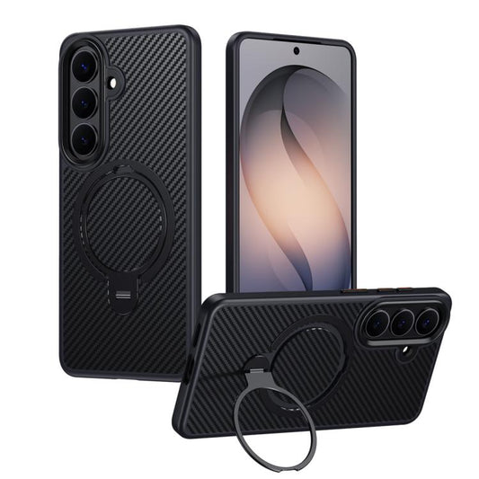 Double Ring MagSafe Holder Carbon Fibre Phone Case, For Samsung Galaxy S26+ 5G, For Samsung Galaxy S26 Ultra 5G, For Samsung Galaxy S26 5G, For Samsung Galaxy S25 5G, For Samsung Galaxy S25+ 5G, For Samsung Galaxy S25 Ultra 5G