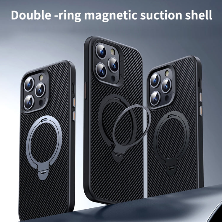 Double Ring MagSafe Holder Carbon Fiber Phone Case, For iPhone 16 Pro Max, For iPhone 16 Pro, For iPhone 16 Plus, For iPhone 16, For iPhone 15 Pro Max, For iPhone 15 Pro, For iPhone 15 Plus / 14 Plus, For iPhone 15, For iPhone 14 / 13, For iPhone 14 Pr...