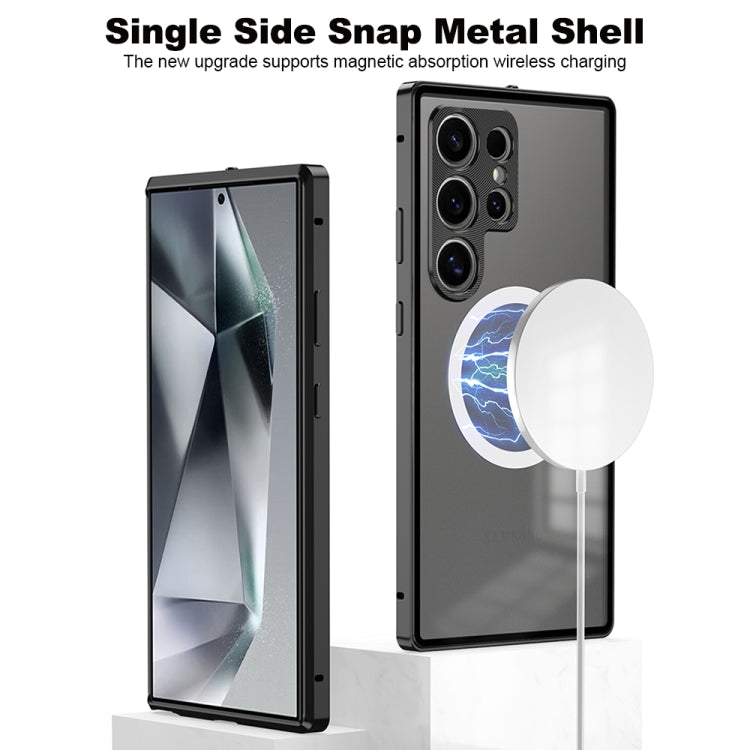 Snap Buckle Metal Frame Frosted MagSafe Phone Case, For Samsung Galaxy S24 Ultra 5G, For Samsung Galaxy S24+ 5G, For Samsung Galaxy S24 5G