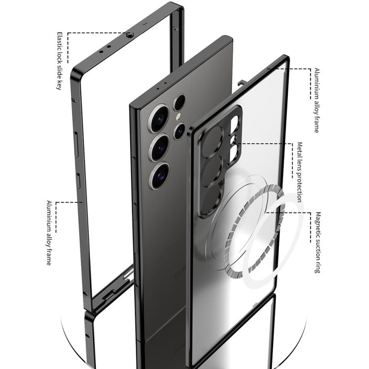 Snap Buckle Metal Frame Frosted MagSafe Phone Case, For Samsung Galaxy S24 Ultra 5G, For Samsung Galaxy S24+ 5G, For Samsung Galaxy S24 5G