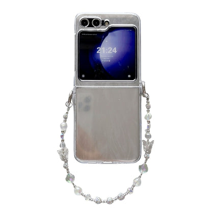 Feather Butterfly Pattern PC Side Buckle Full Coverage Shockproof Phone Case with Bracelet, For Samsung Galaxy Z Flip6 / Flip7 FE, For Samsung Galaxy Z Flip5 5G