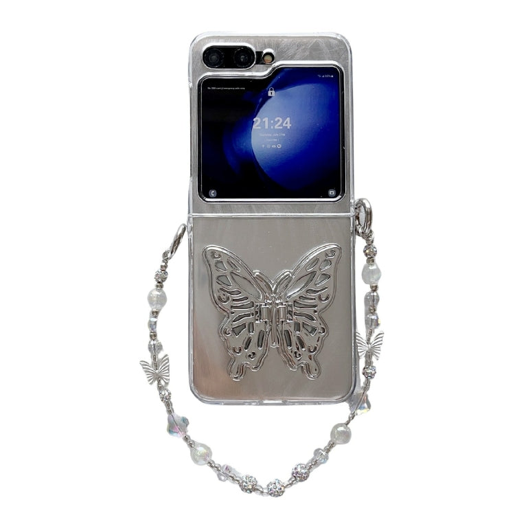 Feather Butterfly Pattern PC Side Buckle Full Coverage Shockproof Phone Case with Bracelet, For Samsung Galaxy Z Flip6 / Flip7 FE, For Samsung Galaxy Z Flip5 5G