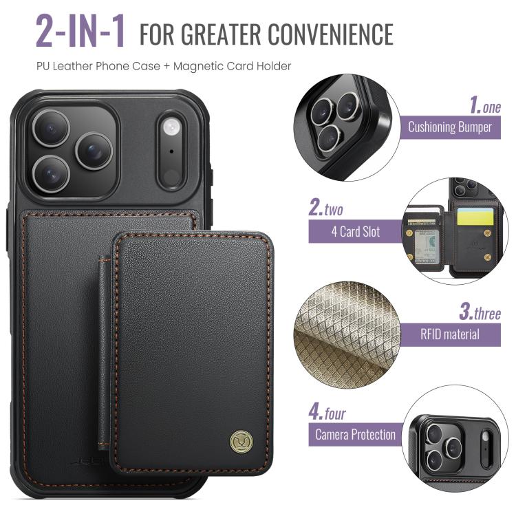 JEEHOOD J05 Business Magnetic Style RFID Leather Phone Case, For iPhone 18 Pro, For iPhone 18 Pro Max, For iPhone 17e / 16e, For iPhone 17 Pro Max