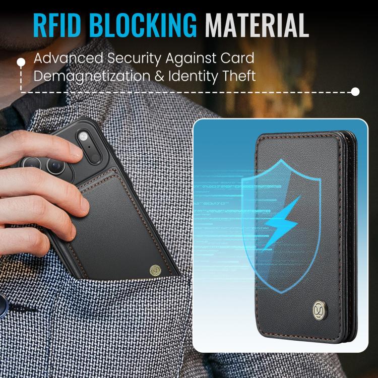 JEEHOOD J05 Business Magnetic Style RFID Leather Phone Case, For iPhone 18 Pro, For iPhone 18 Pro Max, For iPhone 17e / 16e, For iPhone 17 Pro Max