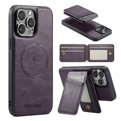 Fierre Shann Cowhide Vertical Flip Magnetic Card Holder Phone Case, For iPhone 16, For iPhone 15 Pro Max, For iPhone 15 Pro, For iPhone 14 Pro