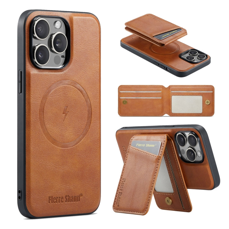 Fierre Shann Cowhide Vertical Flip Magnetic Card Holder Phone Case, For iPhone Air, For iPhone 16 Pro Max, For iPhone 16 Pro, For iPhone 16 Plus