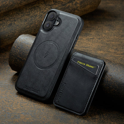 Fierre Shann Cowhide Vertical Flip Magnetic Card Holder Phone Case, For iPhone 16, For iPhone 15 Pro Max, For iPhone 15 Pro, For iPhone 14 Pro