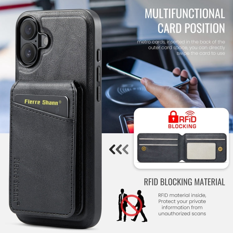 Fierre Shann Cowhide Vertical Flip Magnetic Card Holder Phone Case, For iPhone 16, For iPhone 15 Pro Max, For iPhone 15 Pro, For iPhone 14 Pro