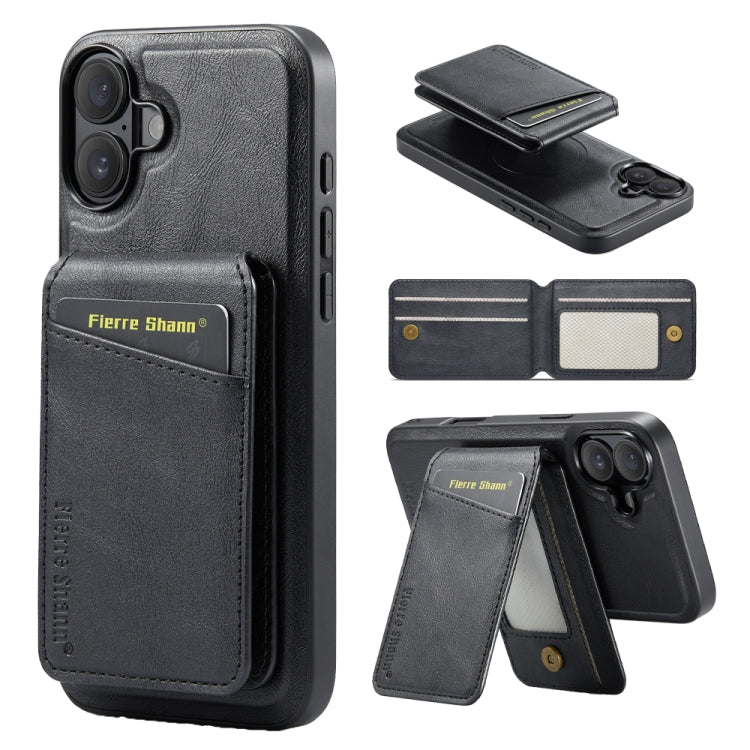 Fierre Shann Cowhide Vertical Flip Magnetic Card Holder Phone Case, For iPhone 16, For iPhone 15 Pro Max, For iPhone 15 Pro, For iPhone 14 Pro