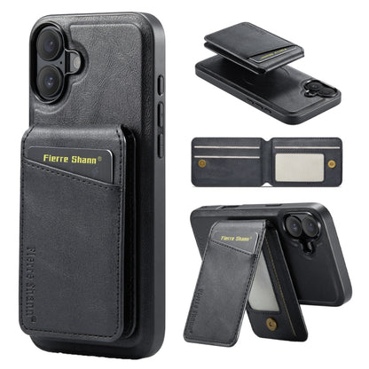 Fierre Shann Cowhide Vertical Flip Magnetic Card Holder Phone Case, For iPhone 16, For iPhone 15 Pro Max, For iPhone 15 Pro, For iPhone 14 Pro