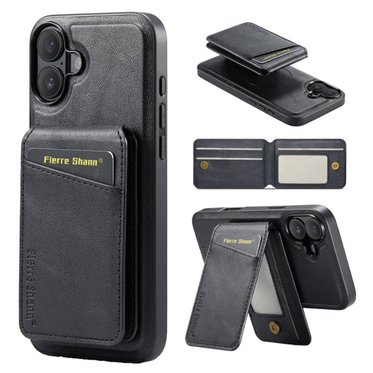 Fierre Shann Cowhide Vertical Flip Magnetic Card Holder Phone Case, For iPhone 16, For iPhone 15 Pro Max, For iPhone 15 Pro, For iPhone 14 Pro