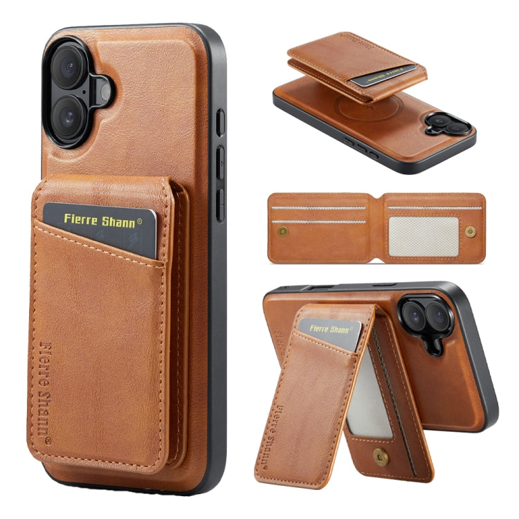 Fierre Shann Cowhide Vertical Flip Magnetic Card Holder Phone Case, For iPhone 16, For iPhone 15 Pro Max, For iPhone 15 Pro, For iPhone 14 Pro