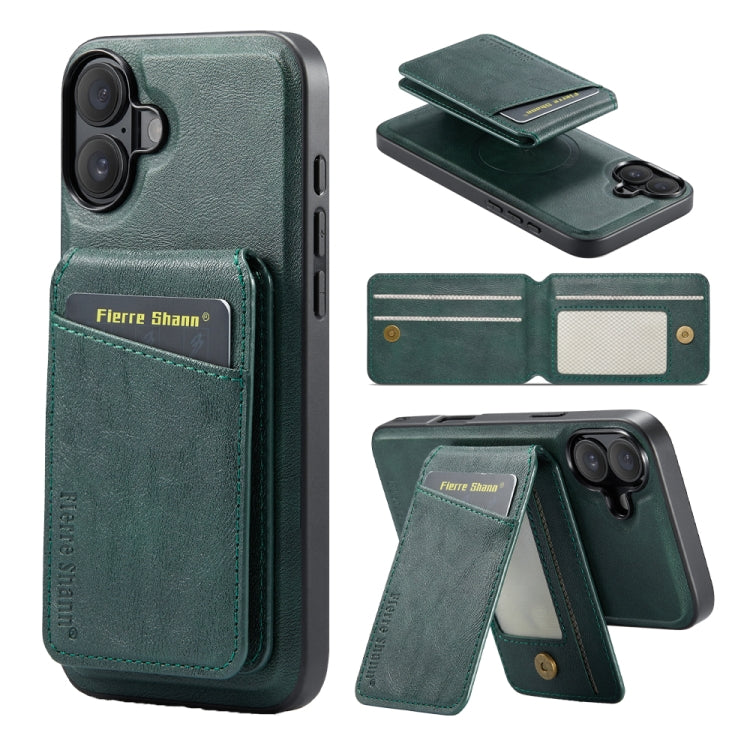 Fierre Shann Cowhide Vertical Flip Magnetic Card Holder Phone Case, For iPhone 16, For iPhone 15 Pro Max, For iPhone 15 Pro, For iPhone 14 Pro