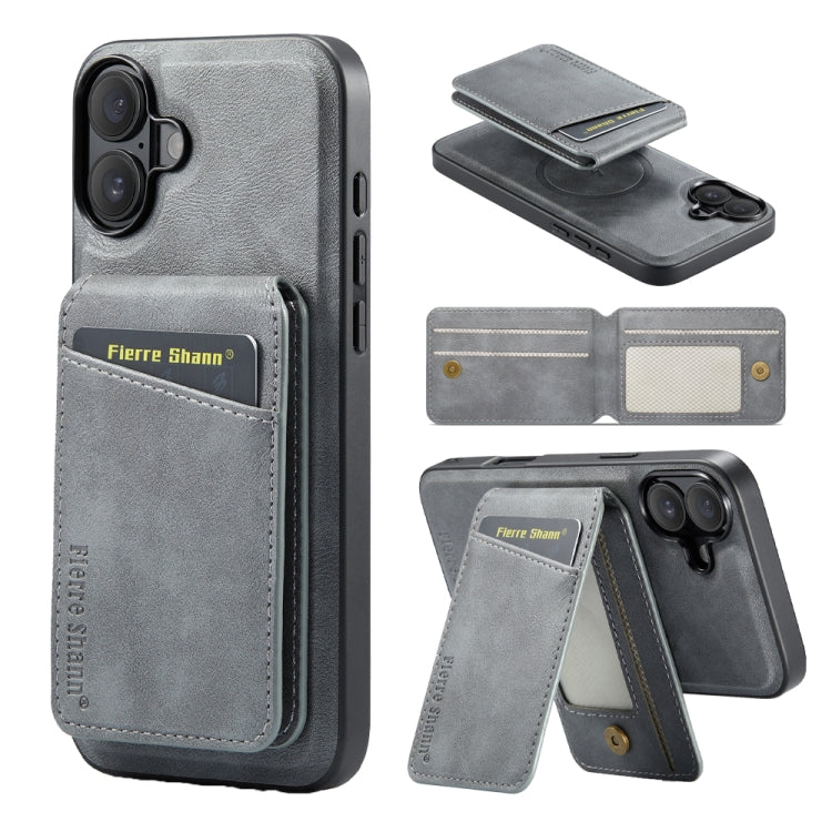 Fierre Shann Cowhide Vertical Flip Magnetic Card Holder Phone Case, For iPhone 16, For iPhone 15 Pro Max, For iPhone 15 Pro, For iPhone 14 Pro