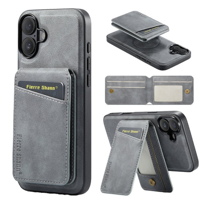 Fierre Shann Cowhide Vertical Flip Magnetic Card Holder Phone Case, For iPhone 16, For iPhone 15 Pro Max, For iPhone 15 Pro, For iPhone 14 Pro
