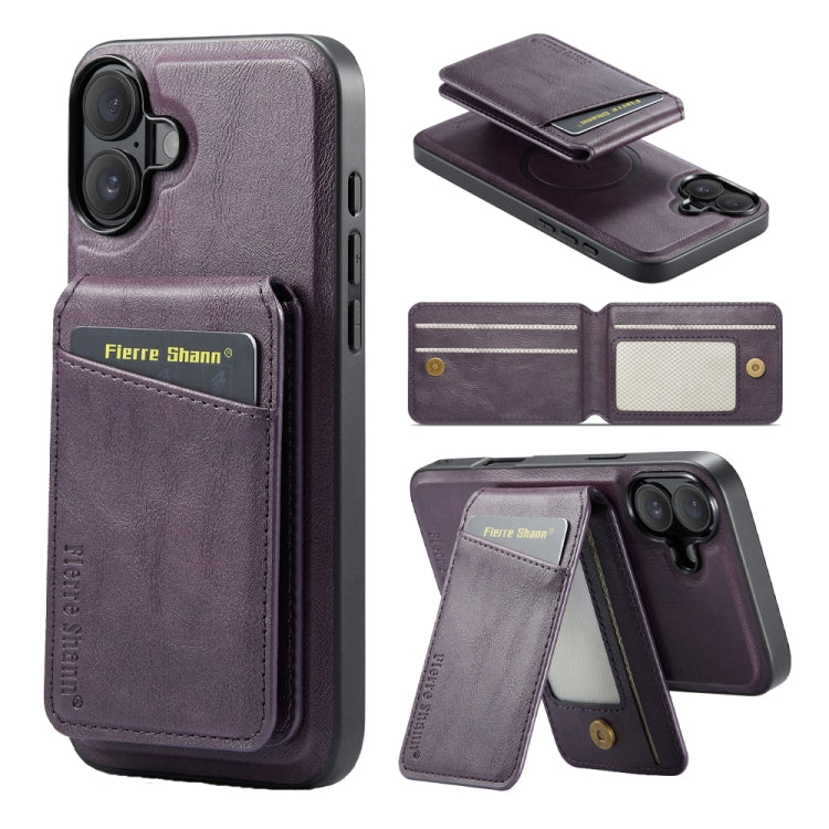 Fierre Shann Cowhide Vertical Flip Magnetic Card Holder Phone Case, For iPhone 16, For iPhone 15 Pro Max, For iPhone 15 Pro, For iPhone 14 Pro