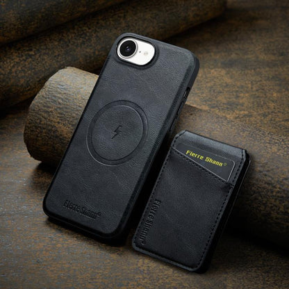 Fierre Shann Cowhide Vertical Flip Magnetic Card Holder Phone Case, For iPhone 17e / 16e, For iPhone 17 Pro Max, For iPhone 17 Pro, For iPhone 17