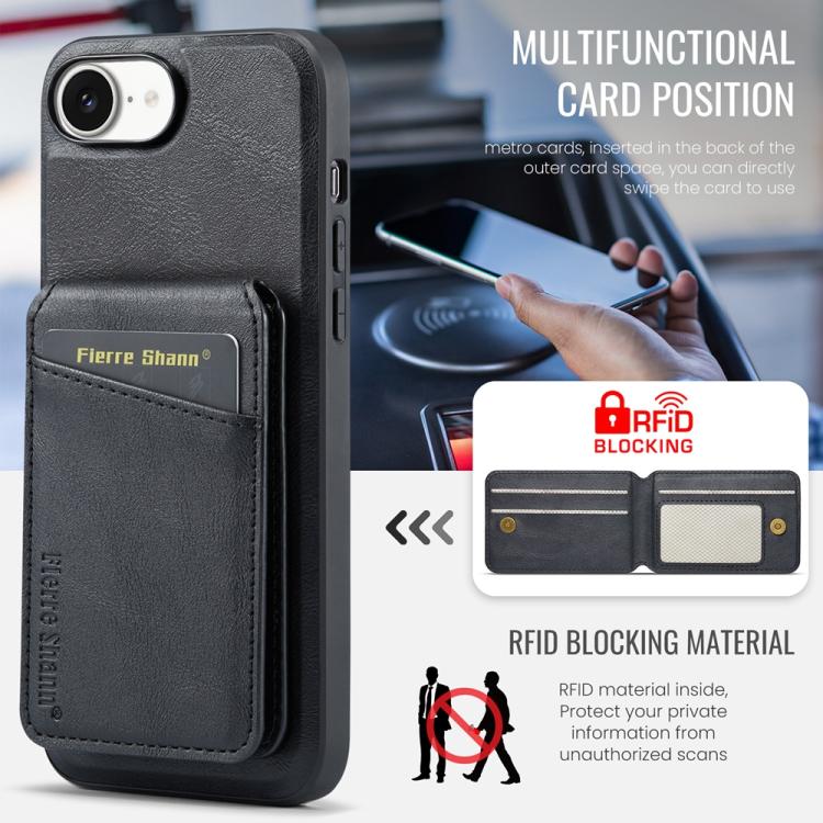 Fierre Shann Cowhide Vertical Flip Magnetic Card Holder Phone Case, For iPhone 17e / 16e, For iPhone 17 Pro Max, For iPhone 17 Pro, For iPhone 17