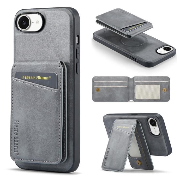 Fierre Shann Cowhide Vertical Flip Magnetic Card Holder Phone Case, For iPhone 17e / 16e, For iPhone 17 Pro Max, For iPhone 17 Pro, For iPhone 17