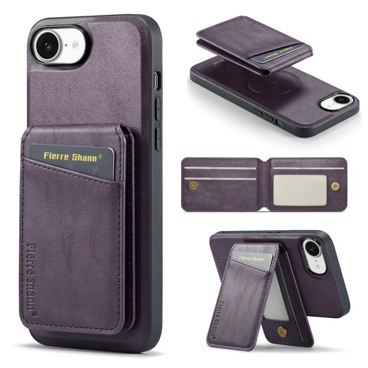 Fierre Shann Cowhide Vertical Flip Magnetic Card Holder Phone Case, For iPhone 17e / 16e, For iPhone 17 Pro Max, For iPhone 17 Pro, For iPhone 17