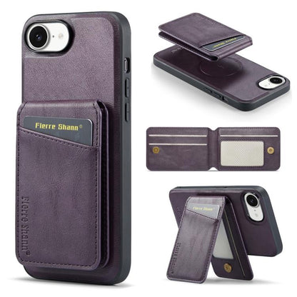 Fierre Shann Cowhide Vertical Flip Magnetic Card Holder Phone Case, For iPhone 17e / 16e, For iPhone 17 Pro Max, For iPhone 17 Pro, For iPhone 17