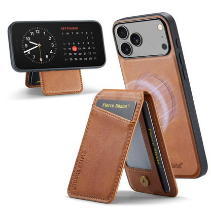 Fierre Shann Cowhide Vertical Flip Magnetic Card Holder Phone Case, For iPhone 18 Pro / 17 Pro, For iPhone 18 Pro Max / 17 Pro Max, For iPhone 17e / 16e, For iPhone 17