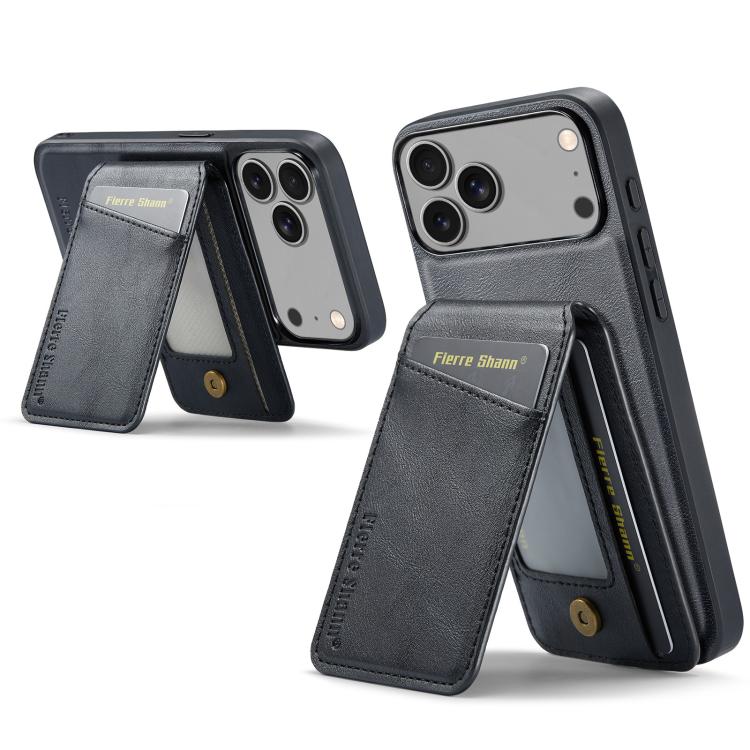 Fierre Shann Cowhide Vertical Flip Magnetic Card Holder Phone Case, For iPhone 18 Pro / 17 Pro, For iPhone 18 Pro Max / 17 Pro Max, For iPhone 17e / 16e, For iPhone 17