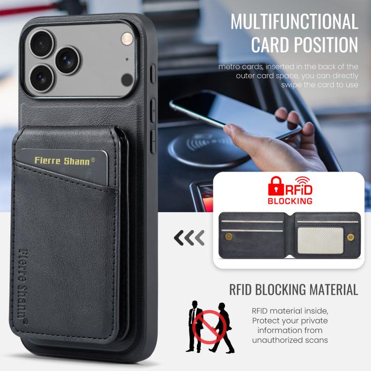 Fierre Shann Cowhide Vertical Flip Magnetic Card Holder Phone Case, For iPhone 18 Pro / 17 Pro, For iPhone 18 Pro Max / 17 Pro Max, For iPhone 17e / 16e, For iPhone 17