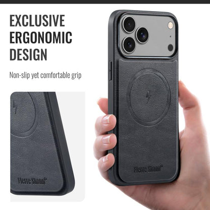 Fierre Shann Cowhide Vertical Flip Magnetic Card Holder Phone Case, For iPhone 18 Pro / 17 Pro, For iPhone 18 Pro Max / 17 Pro Max, For iPhone 17e / 16e, For iPhone 17