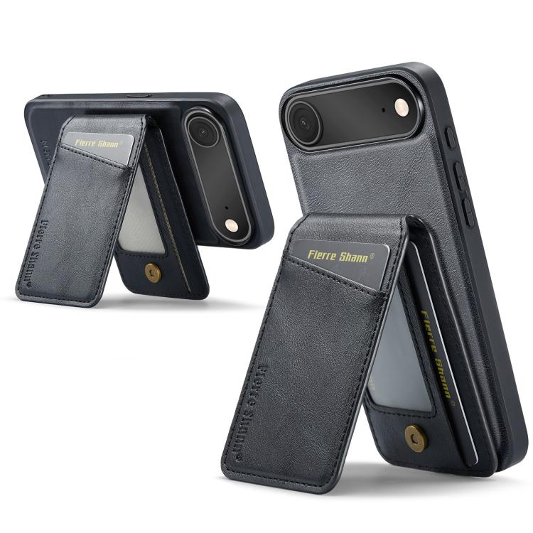 Fierre Shann Cowhide Vertical Flip Magnetic Card Holder Phone Case, For iPhone Air, For iPhone 16 Pro Max, For iPhone 16 Pro, For iPhone 16 Plus