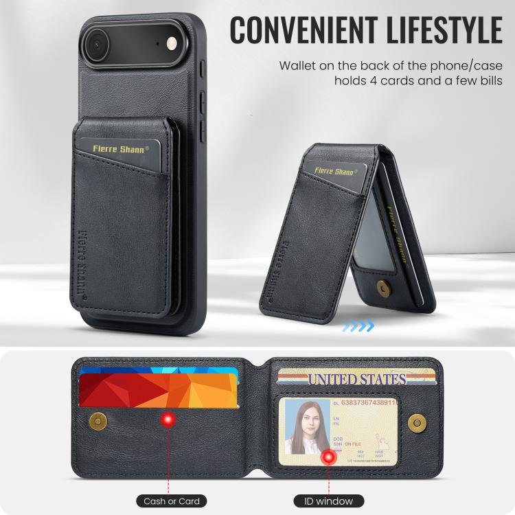Fierre Shann Cowhide Vertical Flip Magnetic Card Holder Phone Case, For iPhone Air, For iPhone 16 Pro Max, For iPhone 16 Pro, For iPhone 16 Plus
