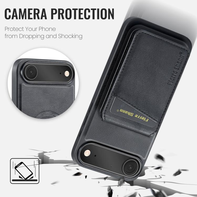 Fierre Shann Cowhide Vertical Flip Magnetic Card Holder Phone Case, For iPhone Air, For iPhone 16 Pro Max, For iPhone 16 Pro, For iPhone 16 Plus