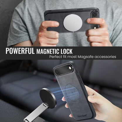 Fierre Shann Cowhide Vertical Flip Magnetic Card Holder Phone Case, For iPhone Air, For iPhone 16 Pro Max, For iPhone 16 Pro, For iPhone 16 Plus