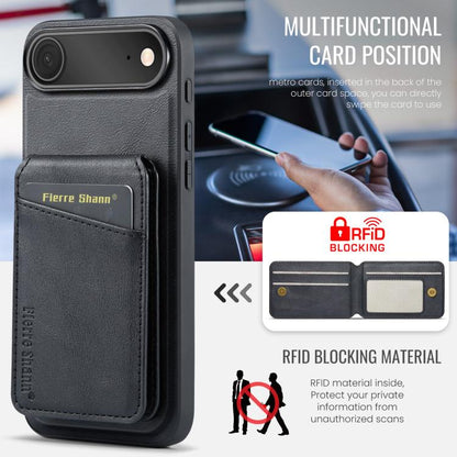 Fierre Shann Cowhide Vertical Flip Magnetic Card Holder Phone Case, For iPhone Air, For iPhone 16 Pro Max, For iPhone 16 Pro, For iPhone 16 Plus
