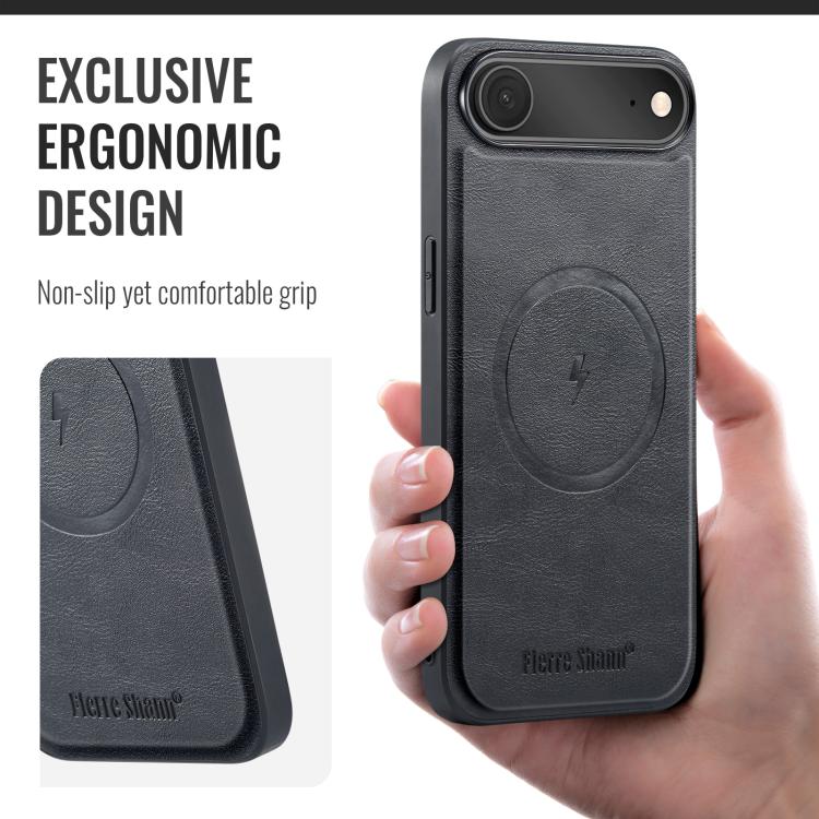 Fierre Shann Cowhide Vertical Flip Magnetic Card Holder Phone Case, For iPhone Air, For iPhone 16 Pro Max, For iPhone 16 Pro, For iPhone 16 Plus