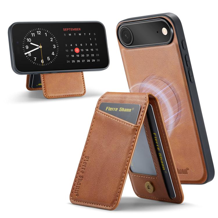 Fierre Shann Cowhide Vertical Flip Magnetic Card Holder Phone Case, For iPhone Air, For iPhone 16 Pro Max, For iPhone 16 Pro, For iPhone 16 Plus