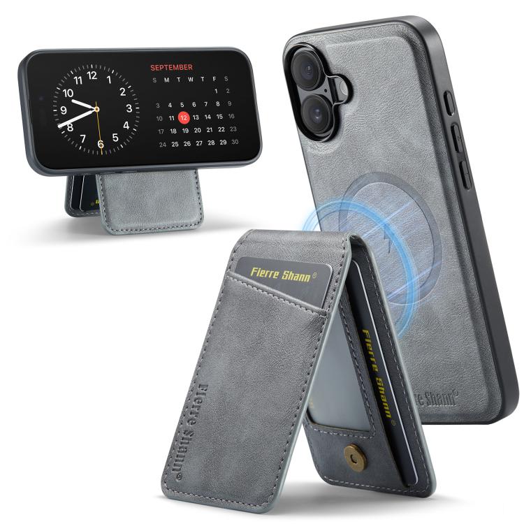 Fierre Shann Cowhide Vertical Flip Magnetic Card Holder Phone Case, For iPhone 17e / 16e, For iPhone 17 Pro Max, For iPhone 17 Pro, For iPhone 17