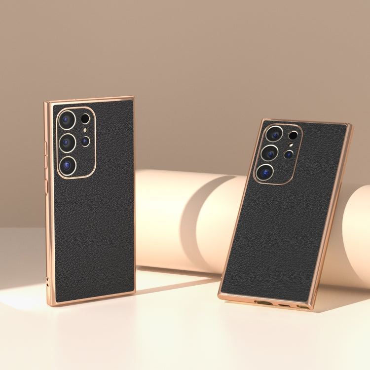 Nano Plating Genuine Leather Wave Series Phone Case, For Samsung Galaxy S24 Ultra 5G, For Samsung Galaxy S24+ 5G, For Samsung Galaxy S24 5G