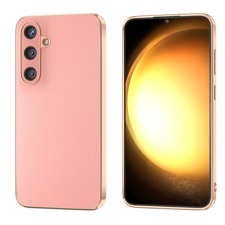 Nano Plating Genuine Leather Wave Series Phone Case, For Samsung Galaxy S24 Ultra 5G, For Samsung Galaxy S24+ 5G, For Samsung Galaxy S24 5G