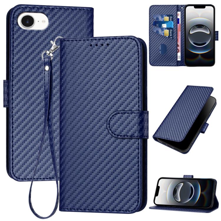 YX0070 Carbon Fiber Buckle Leather Phone Case with Lanyard, For iPhone Air, iPhone 16e, For iPhone 16 Pro Max