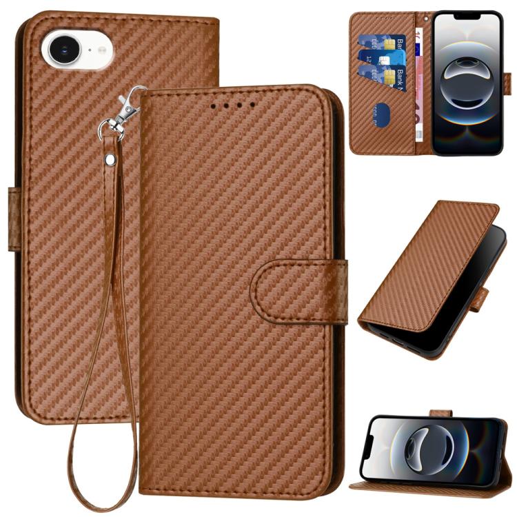 YX0070 Carbon Fiber Buckle Leather Phone Case with Lanyard, For iPhone Air, iPhone 16e, For iPhone 16 Pro Max