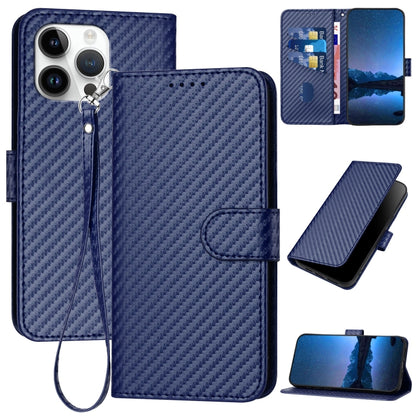 YX0070 Carbon Fiber Buckle Leather Phone Case with Lanyard, For iPhone 15 Pro Max, For iPhone 15 Pro, For iPhone 15 Plus