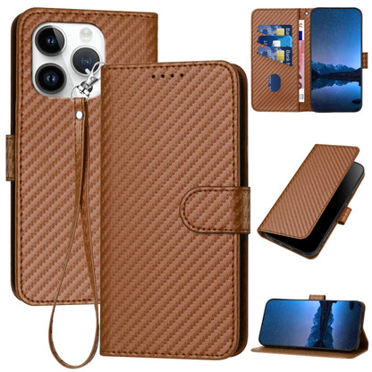 YX0070 Carbon Fiber Buckle Leather Phone Case with Lanyard, For iPhone 15 Pro Max, For iPhone 15 Pro, For iPhone 15 Plus